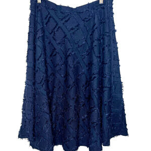 Lucy Paris Anthropologie Skirt L Navy Fringe Textured Diamond Pattern Cottage